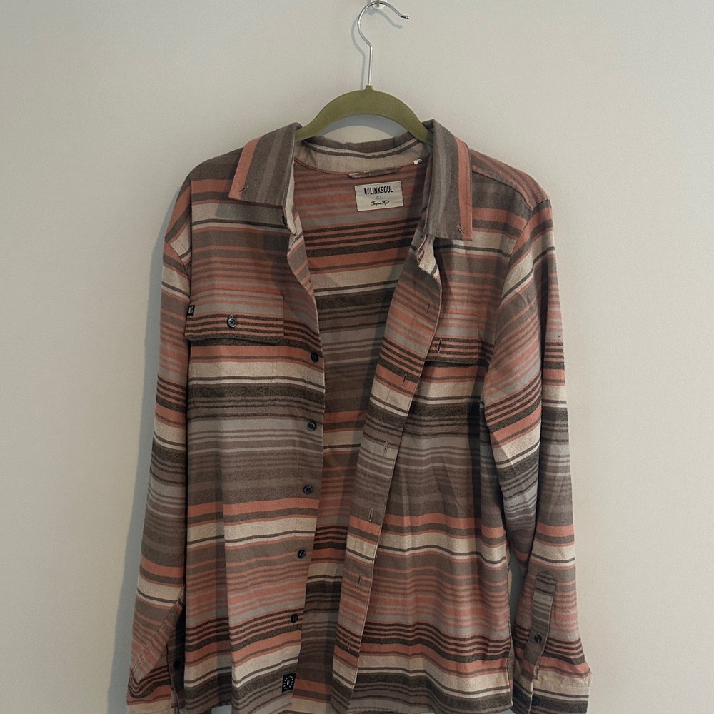 Linksoul Men's Brown and Pink Striped Shirt Jacket